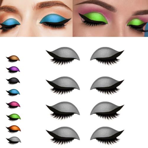 4 Pair Lazy Eye Shadow Eyelash Patch, 2-in-1 Reusable Eye Makeup Stickers with False Lashes & Shadow, Makeups Stencils Sticker for All EyeShapes, for Party, Prom (4Pair silver) von Generisch