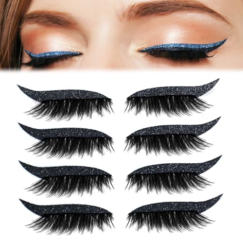 4 Pair Lazy Eye Shadow Eyelash Patch, 2-in-1 Reusable Eye Makeup Stickers with False Lashes & Shadow, Natural Waterproof Eyeshadow Eyelashes Makeup Stickers (Black) von Generisch