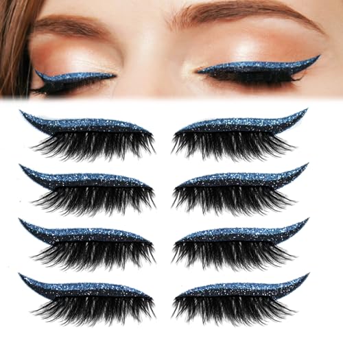 4 Pair Lazy Eye Shadow Eyelash Patch, 2-in-1 Reusable Eye Makeup Stickers with False Lashes & Shadow, Natural Waterproof Eyeshadow Eyelashes Makeup Stickers (Blue) von Generisch