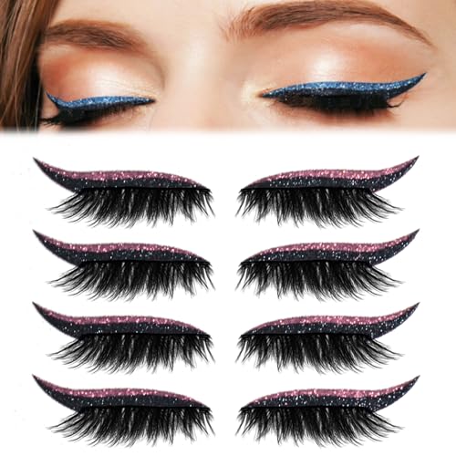 4 Pair Lazy Eye Shadow Eyelash Patch, 2-in-1 Reusable Eye Makeup Stickers with False Lashes & Shadow, Natural Waterproof Eyeshadow Eyelashes Makeup Stickers (Pink) von Generisch