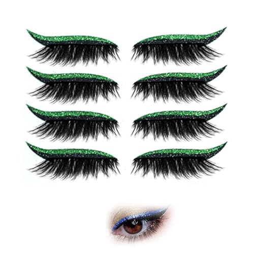 4 Pairs Reusable Glitter Self-adhesive Eyeliner And Eyelash Stickers, Glitter Shiny Eyeliner Stickers, Wasserdichte Eyeliner Wimpern Aufkleber für Kostümfeste, Karneval, Cosplay (Grün) von Generisch