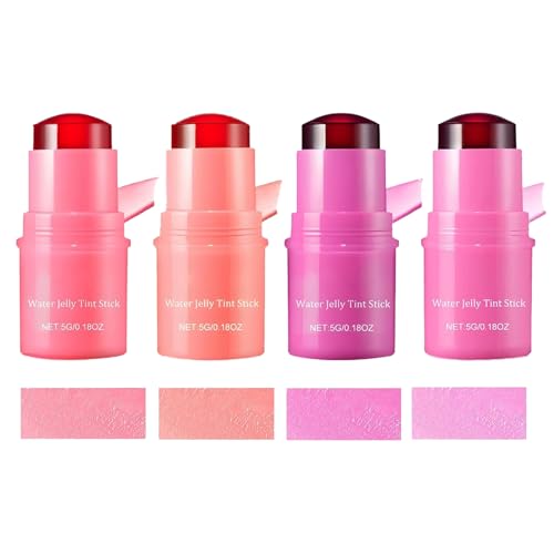 4 Stück Milk Cooling Water Jelly Tint, Water Jelly Tint Stick, Milch Gelee Tönung Gelee Blush Stick, Lang Anhaltende Gelee Textur Feuchtigkeitsspendend, High Shine Non-Stick Gloss Lip Make-Up von Generisch