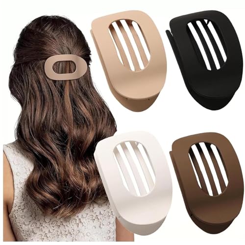 4 Stücke Flache Haarklammern für Damen, Haarspange Flach Damen, Entenschnabel Vermissen,Matte Starker Halt Seitliche Haarklammern,Flat Claw Clip für Dünnes und Dickes Haar,für Liegen und Fahren von Generisch