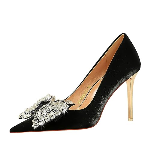 4 Zoll Hochzeitsschuhe Für Damen Mit Hohem Absatz, Geschlossene Spitze Zehenpartie Mit Strasssteinen, Stilettoabsatz, Slip-on-Pumps Für Party Und Abschlussball 4 Zoll Hochzeitsschuhe Für Damen Mit Hohem Absatz, Geschlossene Spitze Zehenpartie Mit Strasssteinen, Stilettoabsatz, Slip-on-Pumps Für Party Und Abschlussball von Generisch