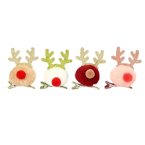 4 x Weihnachts-Haarspangen, Rentiergeweih, Haarspangen, Weihnachts-Hirschohren, niedliches Weihnachts-Haar-Accessoire für Mädchen, Frauen, Kinder, Geschenke von Generisch