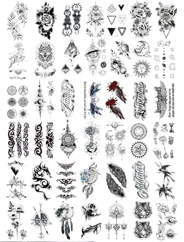 42 Blätter Schmetterling Eule Feder Blume Blätter temporäre Tatoos Aufkleber Körper Kunst Arm Beine wasserdicht gefälschte Tattos von Generisch