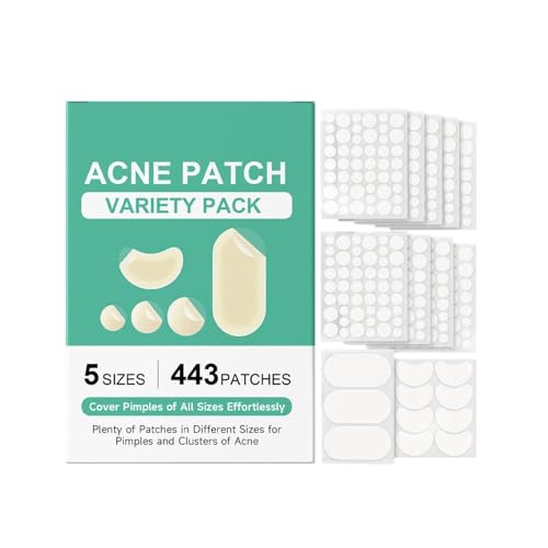 443 Count Hydrocolloid Pimple Patches for Face – Acne Cover Stickers for Cheeks, Forehead & Blemishes, Zit Breakout Treatment, Redness Relief & Oil Control – Clear Patch for All Skin Types von Generisch