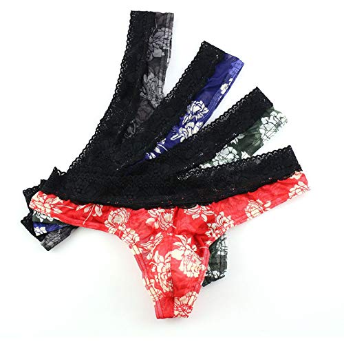 4er Pack Herren Männer Spitze String Tanga Herren Unterwäsche Mit Spitze Transparente Pouch Thong Sissy Gay Bikini Höschen Große Größen Lace Reizwäsche Erotik Mit Niedriger Taille Slips von Generisch