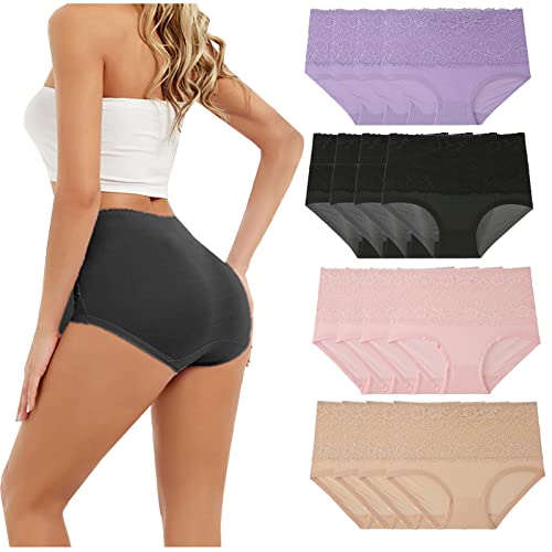 4er Pack Unterhosen Damen Schlüpfer Frauen Unterwäsche Bequem Panties Spitzen High Waist Unterhose Seamless Hipster Slip Tanga Set Taillenslip Brazilian Slip Women Thongs Angebote Mehrfarbige XL von Generisch