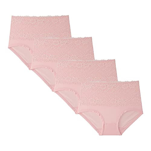 4er Pack Unterhosen Damen Schlüpfer Frauen Unterwäsche Bequem Panties Spitzen High Waist Unterhose Seamless Hipster Slip Tanga Set Taillenslip Brazilian Slip Women Thongs Outlet Angebote Rosa XL von Generisch