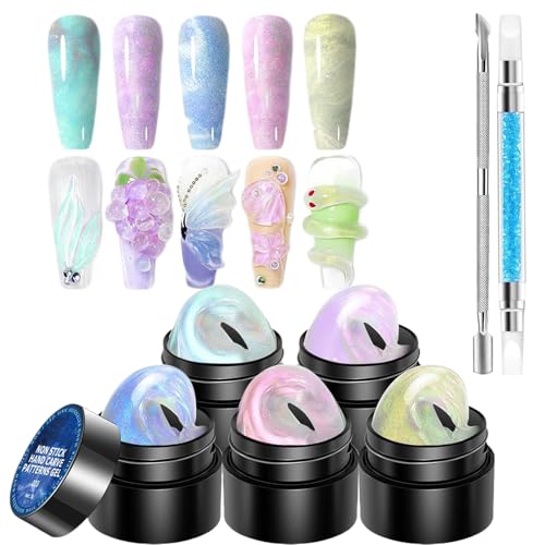 5 Farben Gel Nagellack Skulptur, Aufbaugel Für Gelnägel, Gel Nagellack Set Mit NailsArt Skulptur Stift, Builder Nails Gels Nagelset, 3D Gels Nails Art Skulpture Für Home D IY Nail Salon, 5gX5 von Generisch