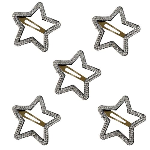 5 Stück einfache Farbe Strass Y2K Stern Pentagramm Wave Haarspange Frauen Temperament Designer Party Haarnadel Zubehör Mode Snap Klaue Ornamente Clips Strass Doppelclips Damen Clips von Generisch