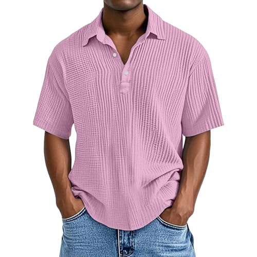 Generisch Leinenhemd Herren Kurzarm Musselin Leinen Hemden Button Down Sommerhemd Casual Freizeithemd mit Tasche Bequem Atmungsaktiv Strandhemd Urlaub Leinenshirt Lila,4XL von Generisch