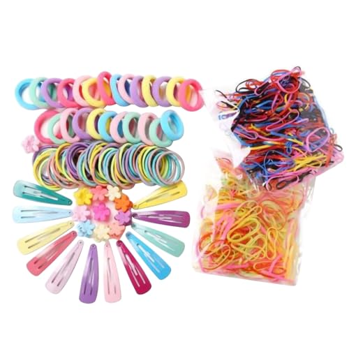 500 Stück Haargummis und Haarklammer Mädchen Set, Bunt Elastisch Scrunchies Haargummis Haarspangen Pferdeschwanz Dünn Zopfgummis Kinder Baby Haarschmuck Haarbänder Hair Accessories von Generisch