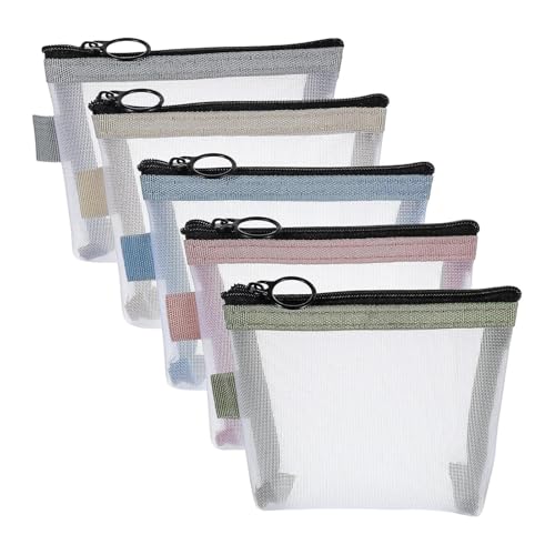 5X Mesh Bag, Large-Capacity Zippered Tote, 3.94x1.18x3in Portable Toiletry Cosmetic, Travel Pouch Organizer, Lightweight Storage Case for Women, Outdoor Vacation von Generisch