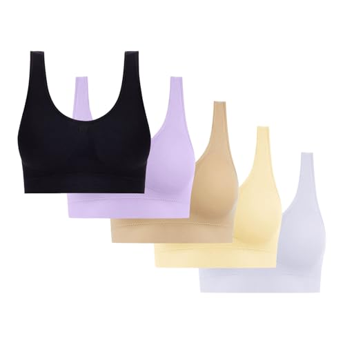 5er Pack Damen BH Ohne Bügel Bequem Unterwäsche Push Up für Frauen Seamless Bra Atmungsaktiv Unterhemd Unverstellbar Träger BHS Gelb XXL von Generisch