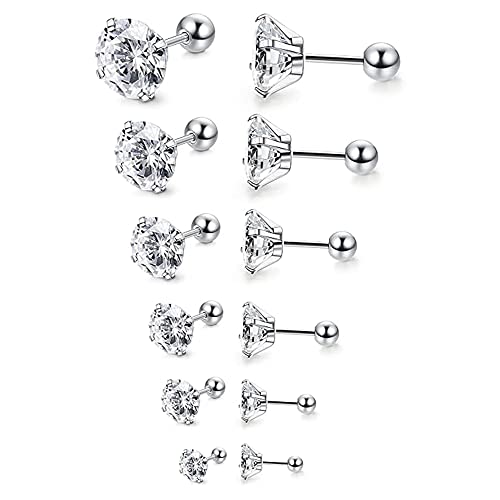 6 Paar 18G Edelstahl Herren Damen Ohrstecker Knorpel Ohr Piercings Helix Tragus Barbell CZ 3-8 mm Haltbarkeit von Generisch