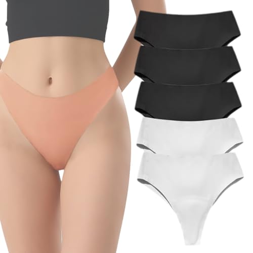 6PCS Aura Invisible Camel Toe Thong Seamless High Waisted Underwear Camel Toe Cover Thong No Show Panty Pack (DE/NL/SE/PL, Alphanumerisch, L, Regular, Regular, 5pcs-B) von Generisch
