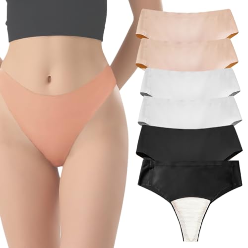 6PCS Aura Invisible Camel Toe Thong Seamless High Waisted Underwear Camel Toe Cover Thong No Show Panty Pack (DE/NL/SE/PL, Alphanumerisch, L, Regular, Regular, 6pcs) von Generisch