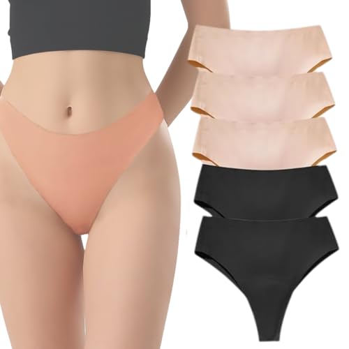 6PCS Aura Invisible Camel Toe Thong Seamless High Waisted Underwear Camel Toe Cover Thong No Show Panty Pack (DE/NL/SE/PL, Alphanumerisch, M, Regular, Regular, 5pcs-C) von Generisch
