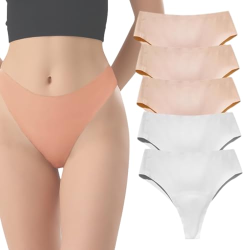 6PCS Aura Invisible Camel Toe Thong Seamless High Waisted Underwear Camel Toe Cover Thong No Show Panty Pack (DE/NL/SE/PL, Alphanumerisch, S, Regular, Regular, 5pcs-A) von Generisch