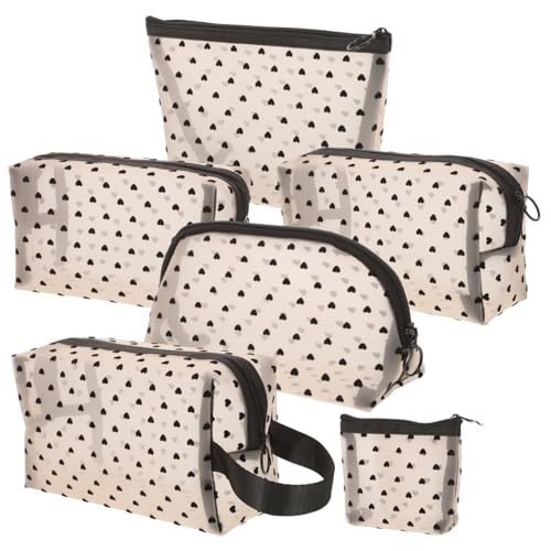 6 Stück Herzförmige Make Up Taschen aus Netzstoff Reise Kosmetiktaschen für Damen mit Reißverschluss Leicht und Kompakt für Unterwegs von Generisch
