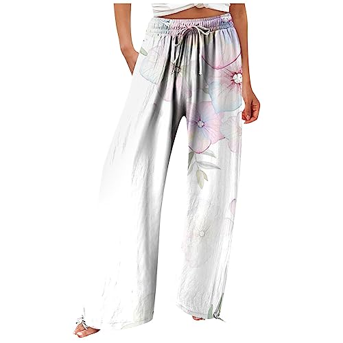 7/8 Hosen Damen Sommer Große Größen,Viskose Hose Damen Sommer Leicht Damenmode Bedruckt Hohe Taille Lose Lässige Hose Haremshose Wickelhose Damen Chino Hosen Damen Haremshose Sommer(Weiß,XL) von Generisch