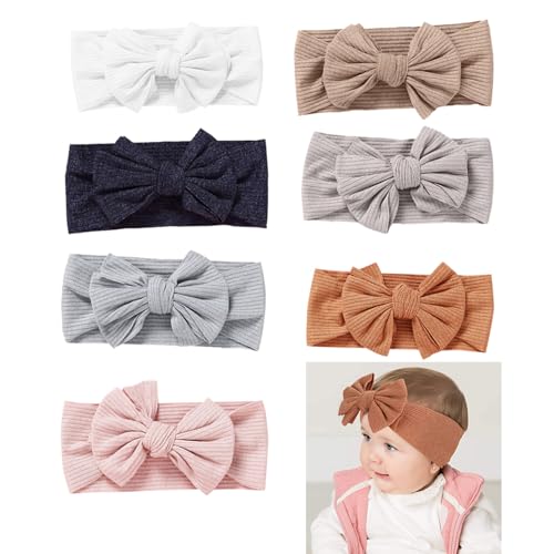 7 Stück Baby Stirnband Set, Baby Stirnbänder mit Schleifen, Nylon Haarbänder mit Schleife, Elastische Kopfbedeckung für Neugeborene und Kleinkinder von Generisch
