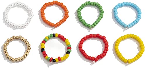 8 Stück Perlenringe Set Nette Handgemachte Perlenringe Boho Strandringe Bunte Schmuckringe Ästhetisch für Frauen Teens Mädchen von Generisch