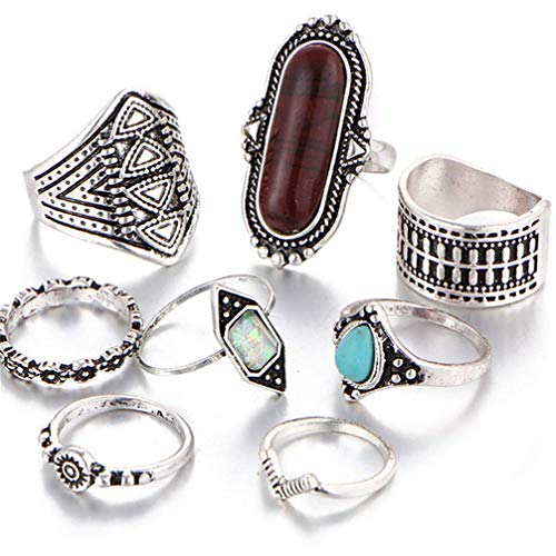 8-teiliges Retro-Midi-Fingerring-Set für Damen, Boho-Stil, Ehering-Set für Damen, Silberbraun, Haltbarkeit von Generisch