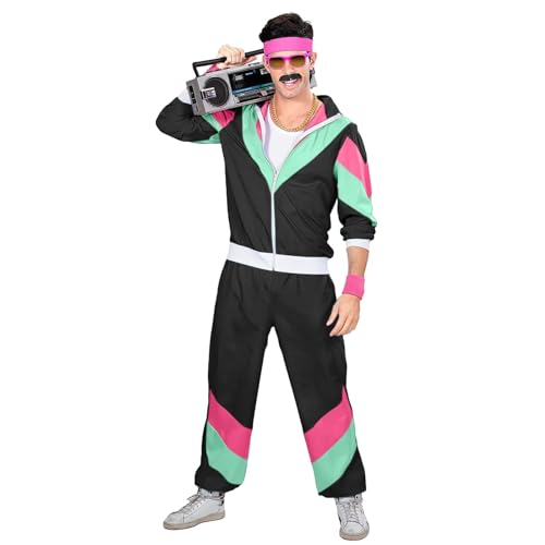 80Er Jahre Outfit Herren - 90er 80er Jahre Disco Outfit Herren Damen Trainingsanzug Jacke Hose Anzug 80er Jahre Kleidung Herren New Kids Kostüm Schlagerparty Outfit Paare Karneval(01 Black,L) von Generisch