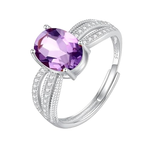 925 Silber Chunky Twist Ringe Verstellbar Oval Cut Natur Edelstein Band Hochzeitsversprechen Cocktail Band Für Frauen Mädchen Ewigkeit Schmuck Geschenke Mit Box Amethyst Ring von Generisch