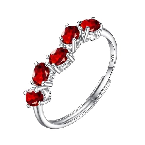 925 Silber Ringe Mit Natürlichen Edelsteinen, Verstellbar, Blätter, Stapelbar, Fingerring, Hochzeit, Verlobung, Ovaler Diamantring Für Frauen Und Mädchen, Geburtsstein-Schmuck, Geschenke, Granat von Generisch