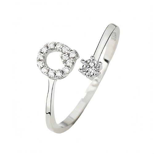 925 Silber Zirkonia Initialenringe, Verstellbar, Ewigkeit, Dünn, Stapelbar, Offen, A-Z-Alphabet-Ring Für Frauen, Männer Und Mädchen, Schmuck, Geschenke Mit Box, Buchstabe Q von Generisch