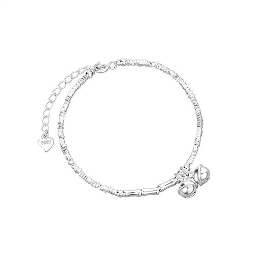 925 Sterling Silber Bambus Fußkettchen mit Glocke - Koreanischer Stil Verstellbare Fußkette (Silber) von Generisch