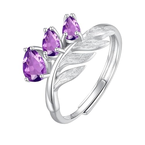 925 Sterling Silber Blatt Ast Ring Für Frauen Natürlicher Edelstein Ring 14K Vergoldet Matt Gebürstet Wickelband Cocktail Versprechen Ehering Für Sie Amethyst von Generisch