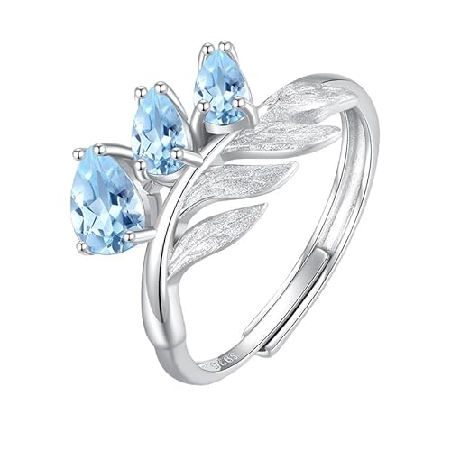 925 Sterling Silber Blatt Ast Ring Für Frauen Natürlicher Edelstein Ring 14K Vergoldet Matt Gebürstet Wickelband Cocktail Versprechen Ehering Für Sie Topas von Generisch