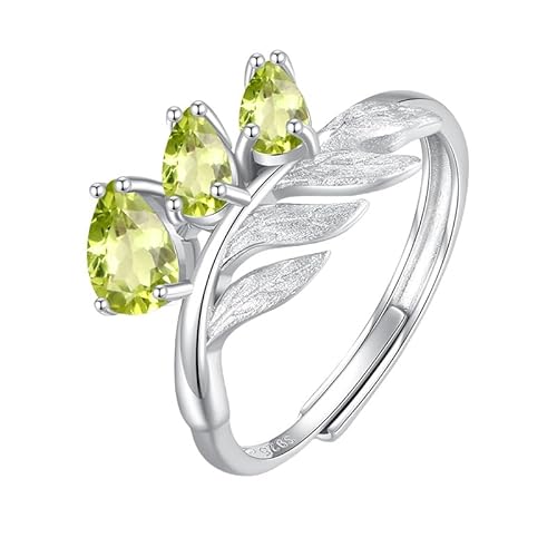 925 Sterling Silber Blatt Ast Ring Für Frauen Natur Edelstein Ring 14K Vergoldet Matt Gebürstet Wickelband Cocktail Versprechen Ehering Für Sie Peridot von Generisch
