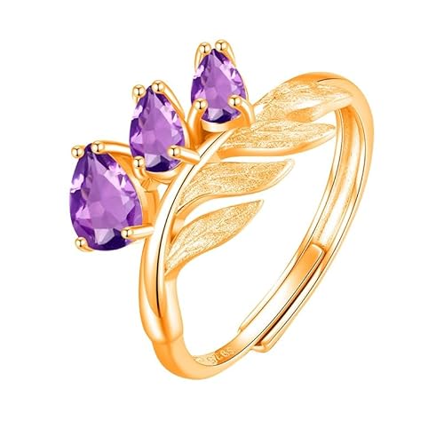 925 Sterling Silber Blattzweig Ring Für Frauen Natürlicher Edelsteinring 14K Vergoldet Matt Gebürstet Wickelband Cocktail Versprechen Ehering Für Sie Amethyst 14K Vergoldet von Generisch