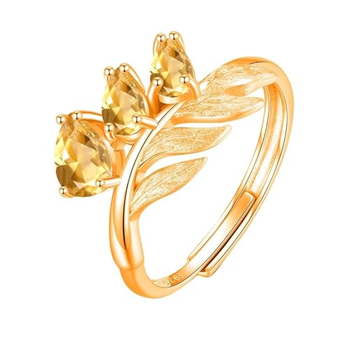 925 Sterling Silber Blattzweig Ring Für Frauen Natürlicher Edelsteinring 14K Vergoldet Matt Gebürstet Wickelband Cocktail Versprechen Ehering Für Sie Citrin 14K Vergoldet von Generisch