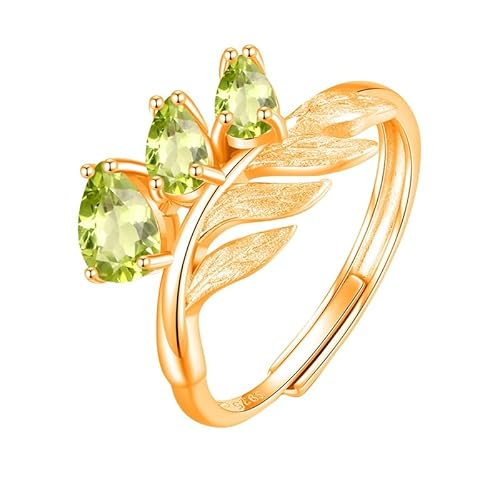 925 Sterling Silber Blattzweig Ring Für Frauen Natürlicher Edelsteinring 14K Vergoldet Matt Gebürstet Wickelband Cocktail Versprechen Ehering Für Sie Peridot 14K Vergoldet von Generisch