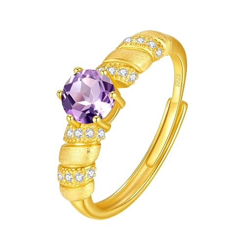 925 Sterling Silber Brillantschliff Edelsteinring Für Damen 14K Vergoldete Ringe Verstellbar Zirkonia Twist Band Verlobung Cocktail Ehering Geschenk Amethyst Gold von Generisch