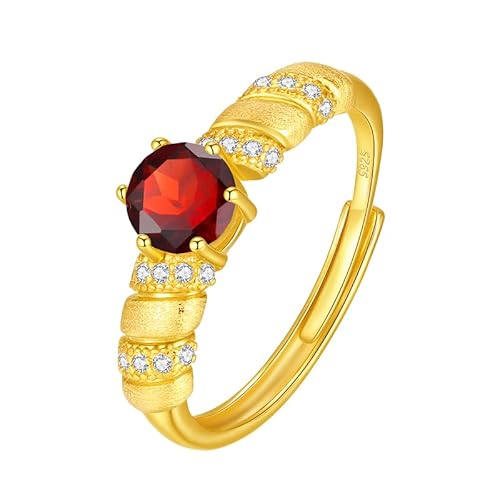 925 Sterling Silber Brillantschliff Edelsteinring Für Damen 14K Vergoldete Ringe Verstellbar Zirkonia Twist Band Verlobung Cocktail Ehering Geschenk Rubingold von Generisch