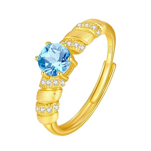 925 Sterling Silber Brillantschliff Edelsteinring Für Damen 14K Vergoldete Ringe Verstellbar Zirkonia Twist Band Verlobung Cocktail Ehering Geschenk Topas Gold von Generisch