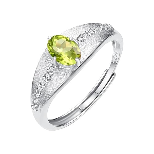 925 Sterling Silber Chunky Ring Für Frauen Natürlicher Edelsteinring Oval Geschliffener Kristallring Matt Gebürstet Cocktail Verlobungsversprechen Ehering Für Sie Peridot von Generisch