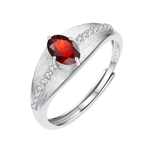 925 Sterling Silber Chunky Ring Für Frauen Natürlicher Edelsteinring Oval Geschliffener Kristallring Matt Gebürstet Cocktail Verlobungsversprechen Ehering Für Sie Rubin von Generisch