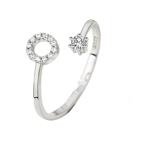 925 Sterling Silber Cz Initial Ring, Zierlicher Verstellbarer Offener Ring Az Alphabet Buchstabe Daumenring Für Frauen Mädchen Schmuck Geschenke Mit Box Buchstabe O von Generisch