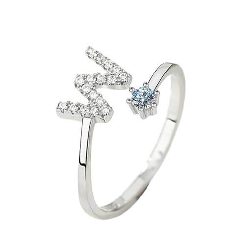 925 Sterling Silber Cz Initial Ring, Zierlicher Verstellbarer Offener Ring Az Alphabet Buchstabe Daumenring Für Frauen Mädchen Schmuck Geschenke Mit Box Buchstabe W von Generisch