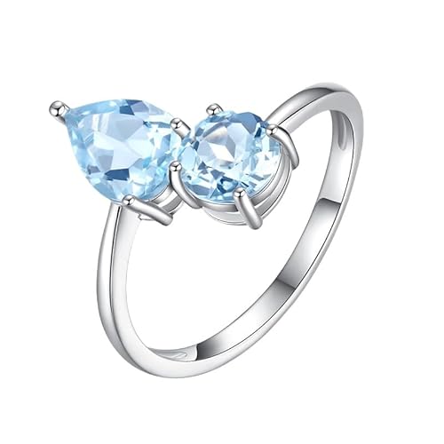 925 Sterling Silber Doppel-Edelsteinring Für Damen, Rund- Und Birnenschliff, Natürlicher Edelsteinring, Ewigkeits-Verlobungsring, Cocktail-Versprechen, Ehering, Topas von Generisch