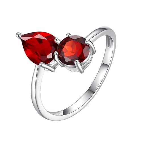 925 Sterling Silber Doppel-Edelsteinring Für Damen, Runder Und Birnenförmiger Natürlicher Edelsteinring, Ewigkeits-Verlobungsring, Cocktail-Versprechen, Ehering, Rubin von Generisch